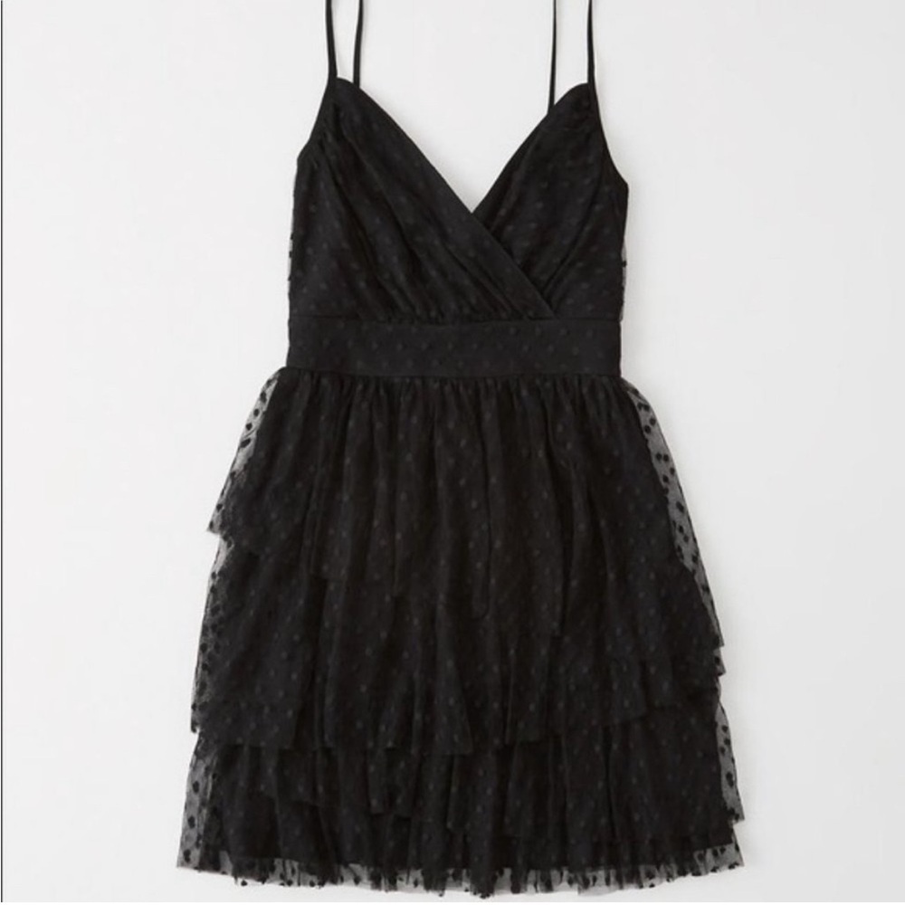 Abercrombie & Fitch Swiss polka dot spaghetti strap lace Black Dress large - Picture 3 of 6
